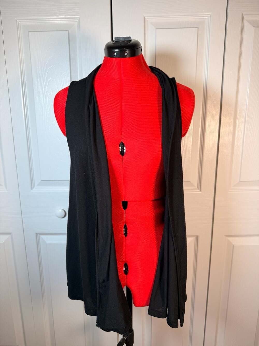 Derek Heart Open Front Vest Size L Black Lace Back Sleeveless Cardigan